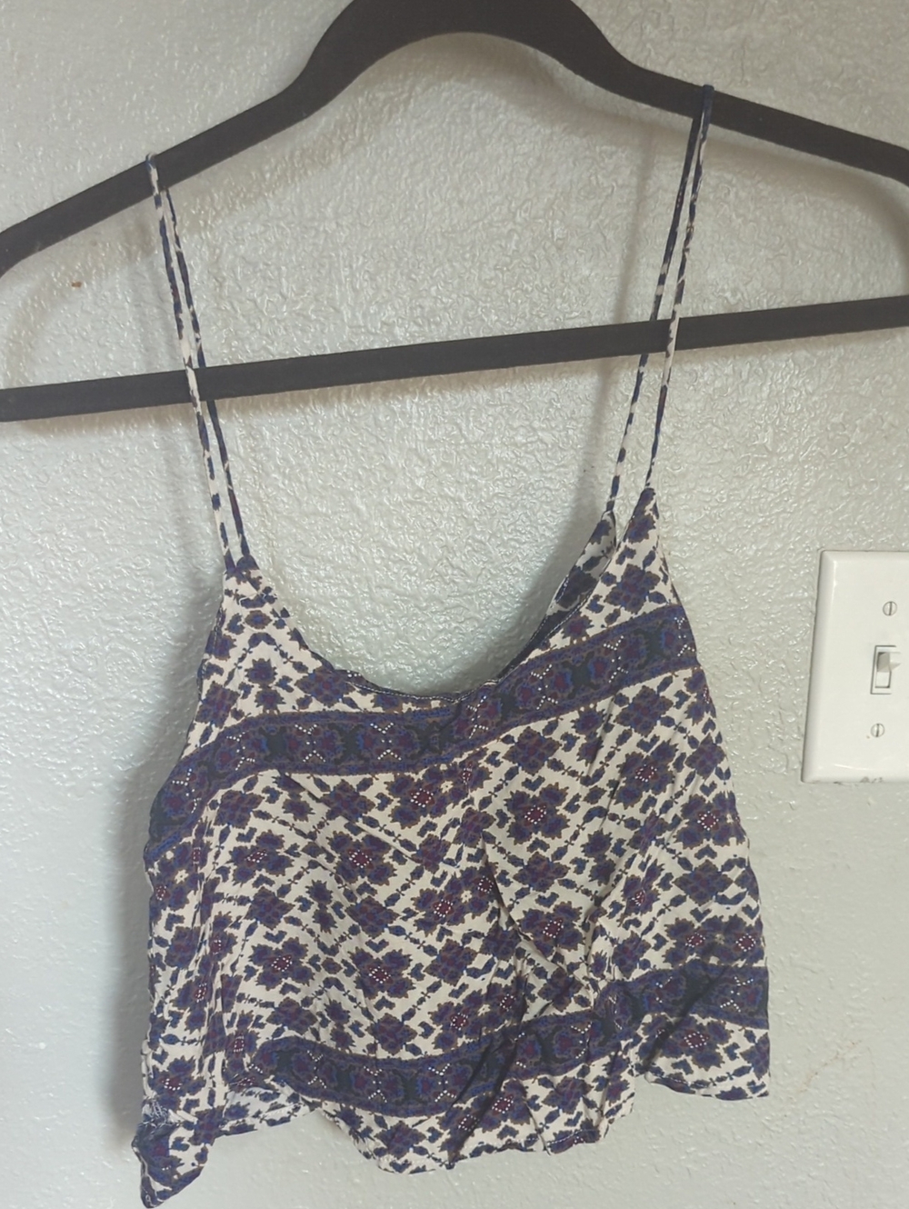 Brandy Melville Boho Printed Spaghetti Strap Crop Top - White Purple Navy